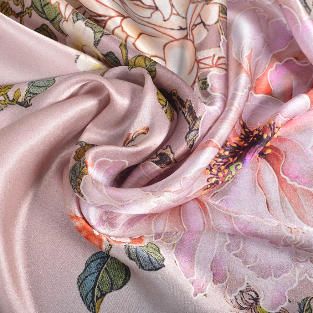 BYSIFA Grey Pink Mulberry Silk Scarf 170*52cm