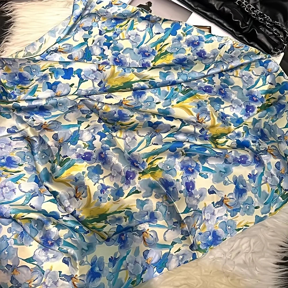 White Blue 100% Silk Scarf 86*86cm