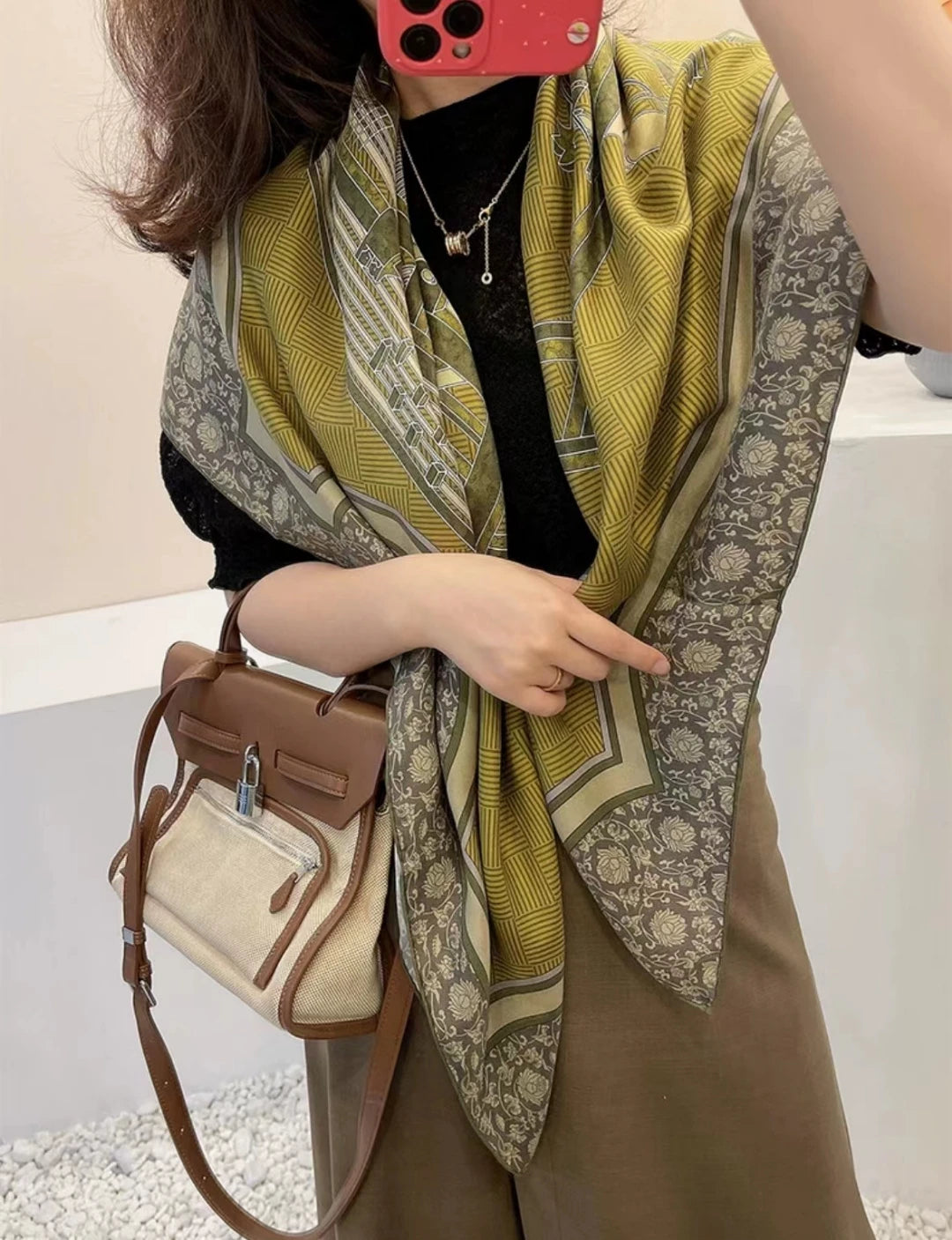 Army Green 100% Mulberry Silk Scarf 106*106cm