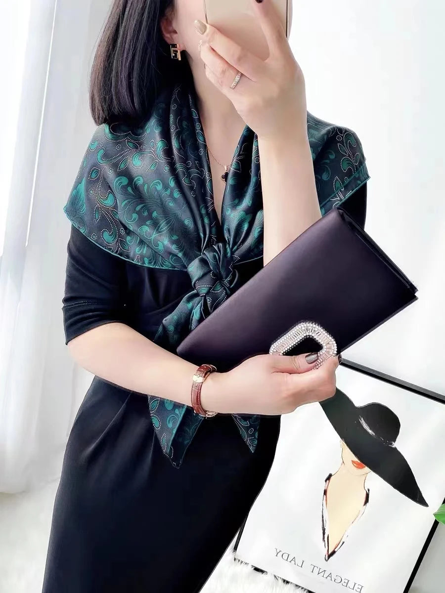 Navy Blue 100% Mulberry silk chiffon scarf 106*106cm