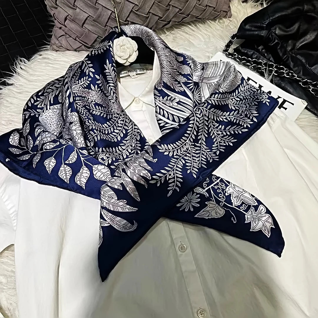 Navy Blue 100% Mulberry Silk Scarf 90*90cm