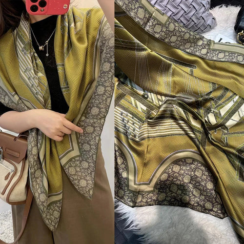 Army Green 100% Mulberry Silk Scarf 106*106cm