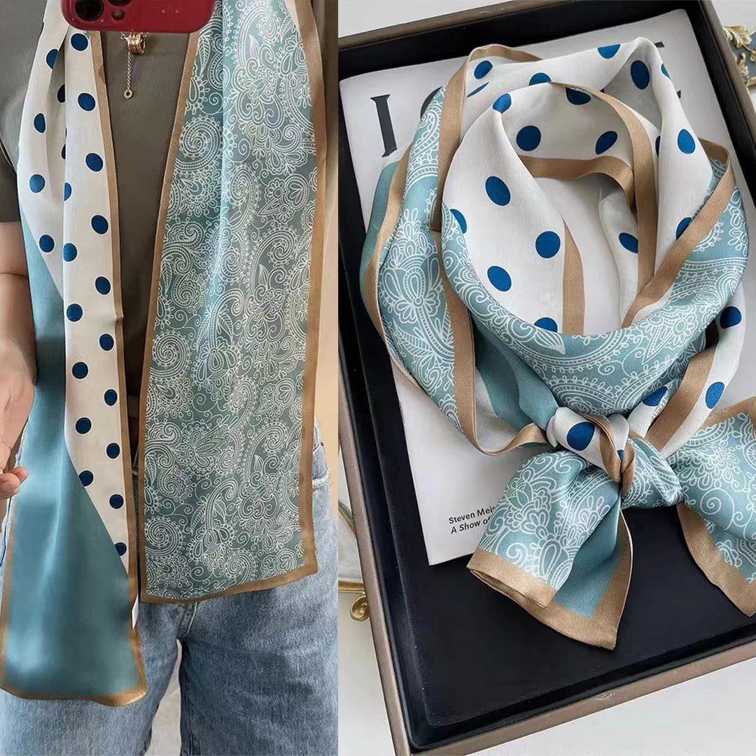Blue White Long Silk Scarf 155*16cm