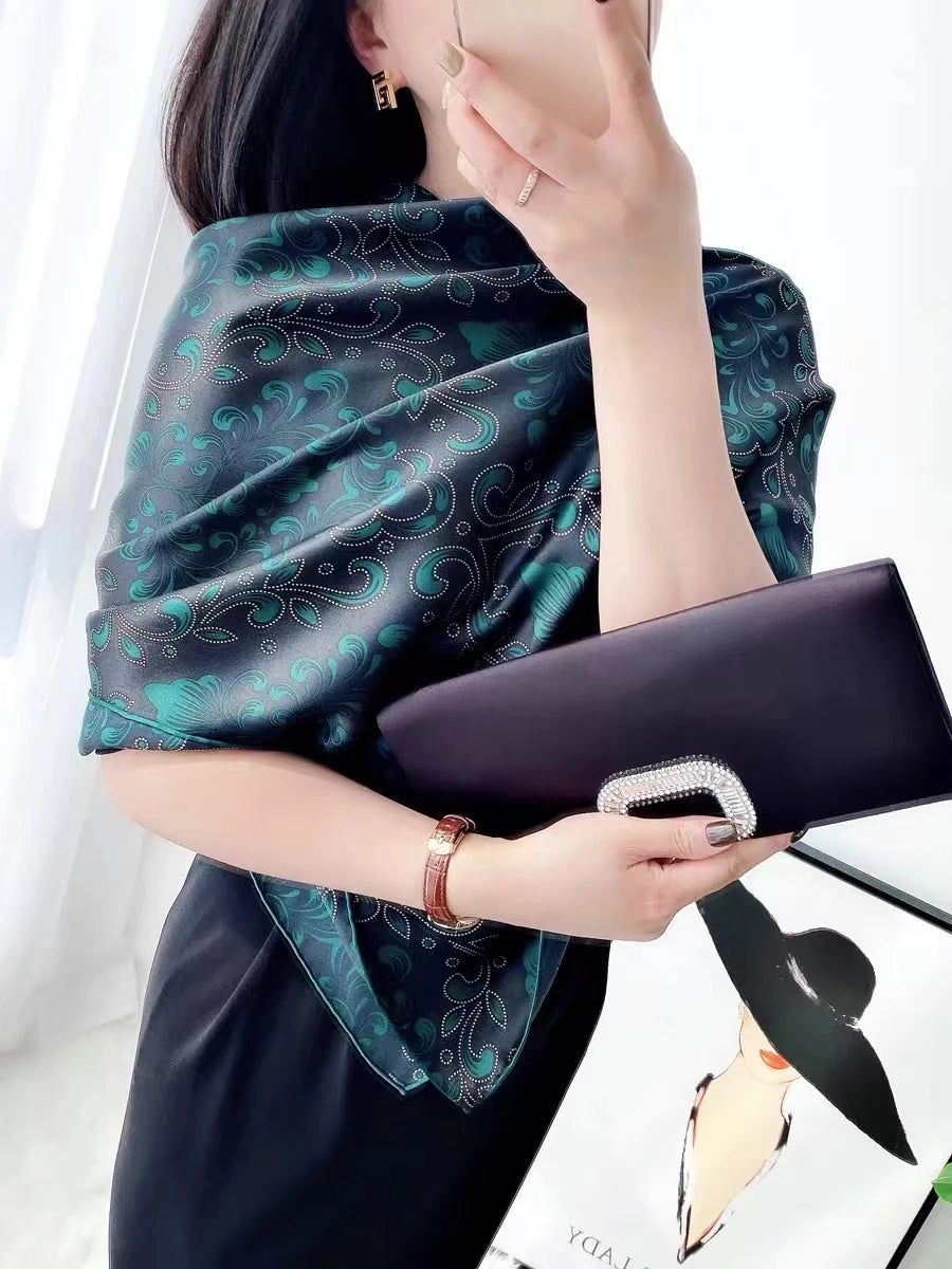 Navy Blue 100% Mulberry silk chiffon scarf 106*106cm