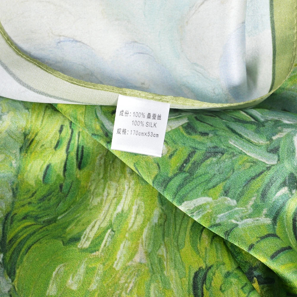2024-SY Blue Green 100% Mulberry Silk Scarf 175*52cm