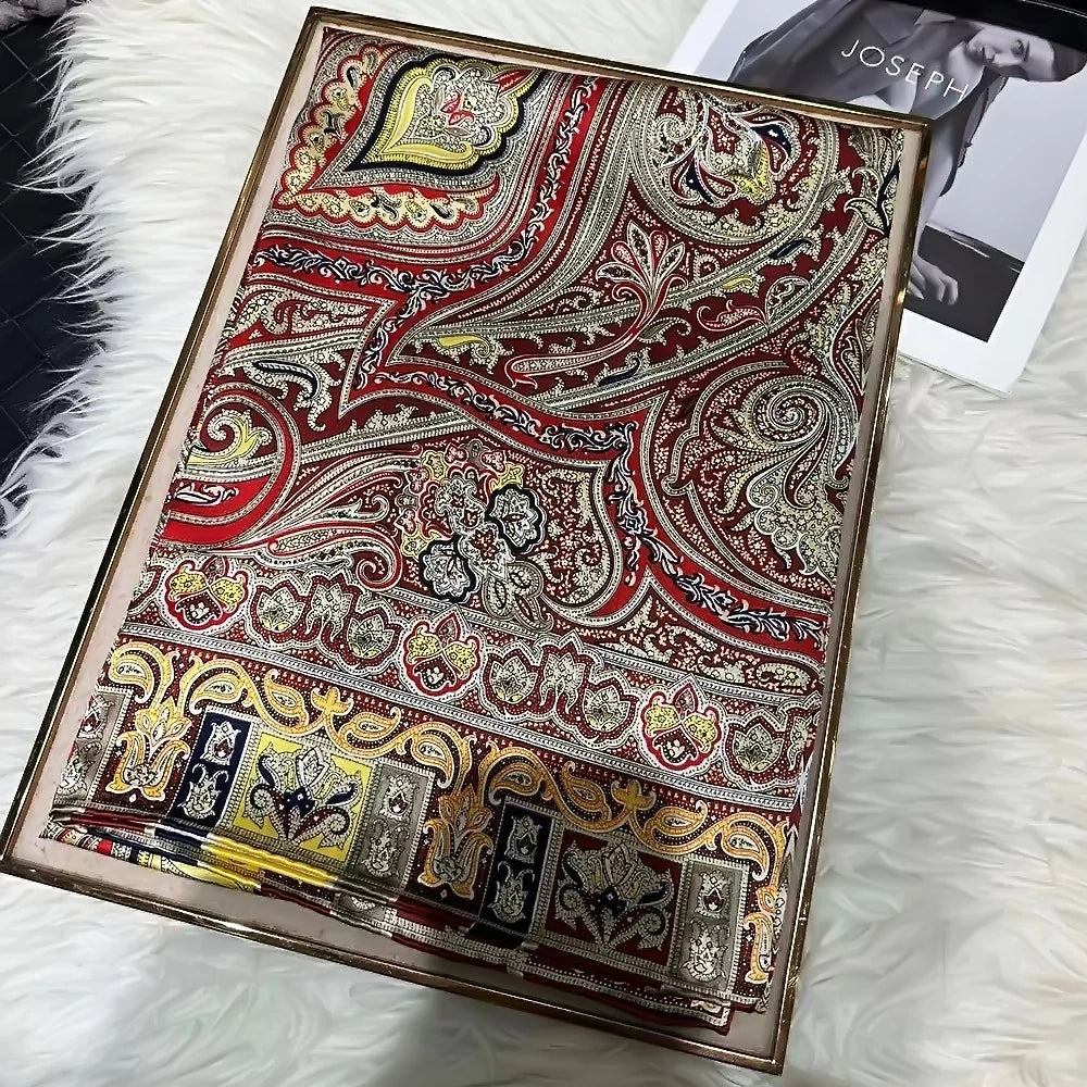 BYSIFA Red Gold Women's Mulberry Silk Scarf 106*106cm