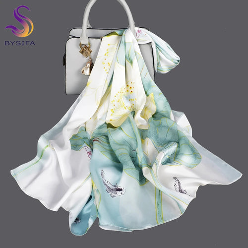BYSIFA Grey Pink Mulberry Silk Scarf 170*52cm