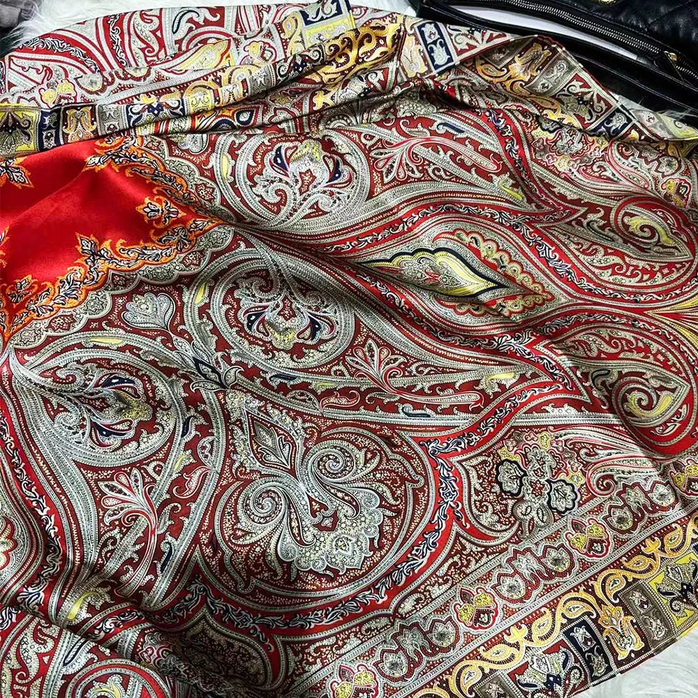 BYSIFA Red Gold Women's Mulberry Silk Scarf 106*106cm