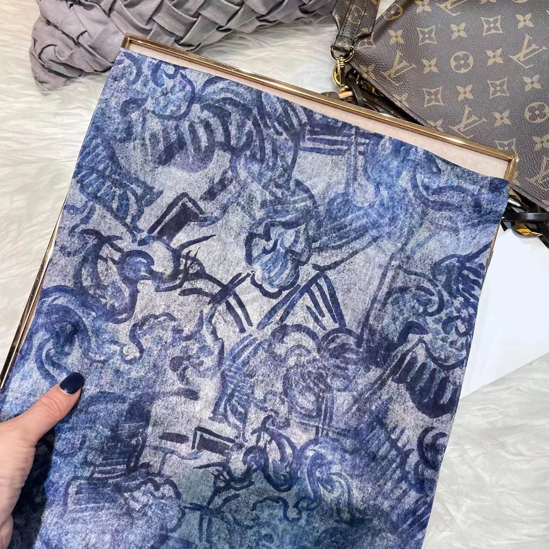 Fashion Ink Blue 100% Mulberry Silk Scarf 176*110cm