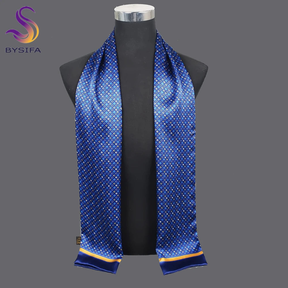 New Navy Blue Men Mulberry Silk Scarf 160*26cm