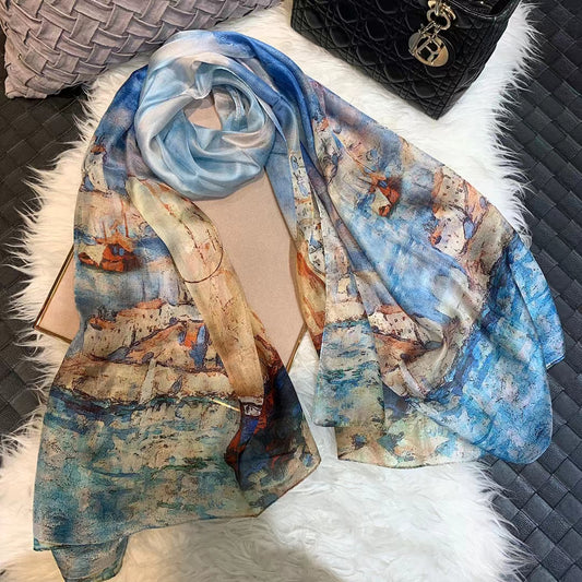 Bysifa Light Blue 100% Mulberry Silk Scarf 176*110cm