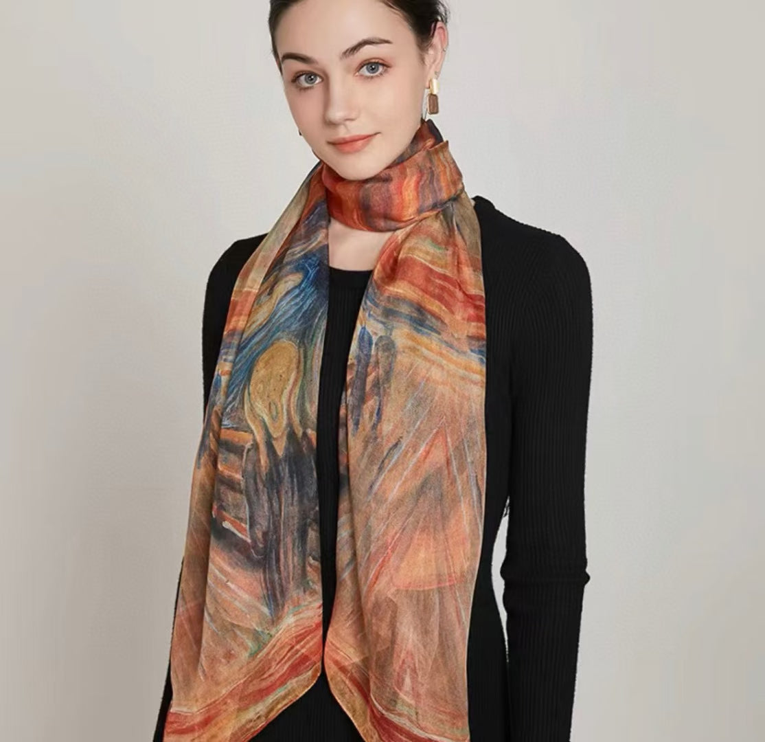 2024BH Long Mulberry Silk Chiffon Scarf 180*110cm